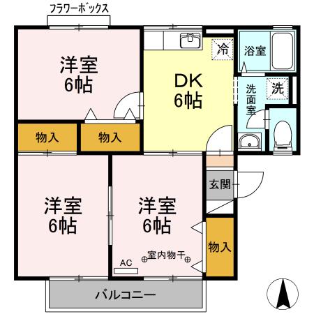 レーベンハイム(3DK/2階)の間取り写真