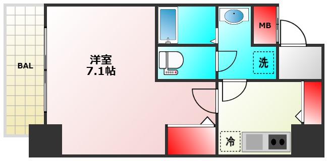 アドバンス上町台シュタット(1K/9階)の間取り写真