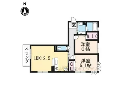 カルムメゾン アンソレイェ2(2LDK/3階)の間取り写真