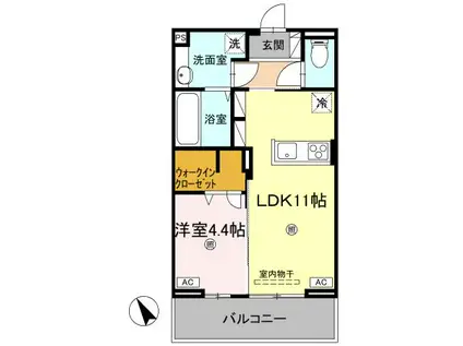 J.リヴェール高松西宝町 B棟(1LDK/2階)の間取り写真