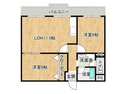 ヴィラパンヴィラージュ(2LDK/3階)の間取り写真