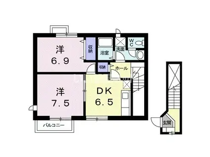 LITTLE KOHOKU(2DK/2階)の間取り写真