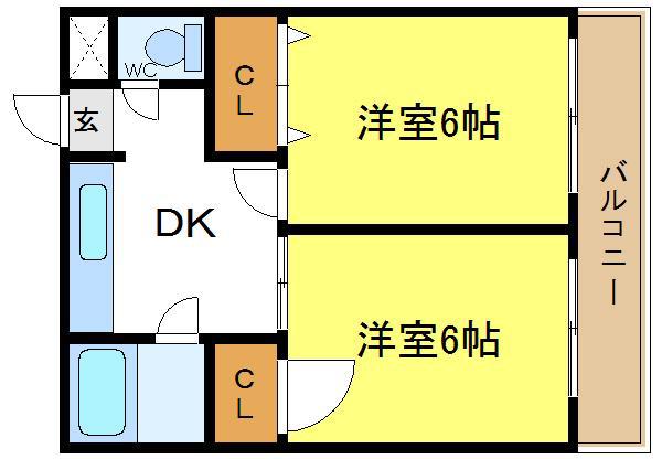 エスパス南巽(2DK/7階)の間取り写真