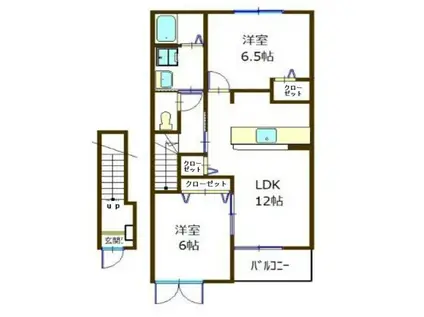 アンソレイエ II(2LDK/2階)の間取り写真