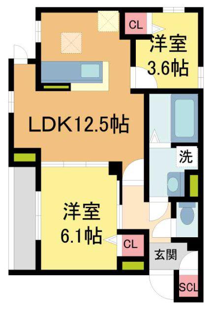 ドレ II(2LDK/1階)の間取り写真