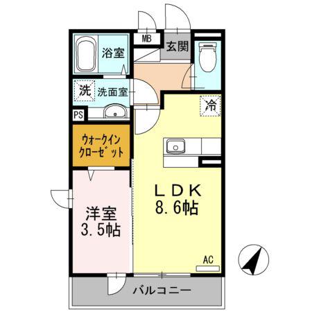 ルミエール(1LDK/1階)の間取り写真