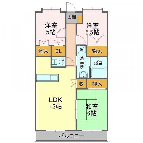 サニーコート上足(3LDK/3階)の間取り写真