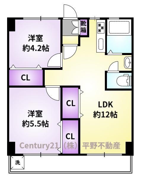 組坂ビル8(2LDK/5階)の間取り写真