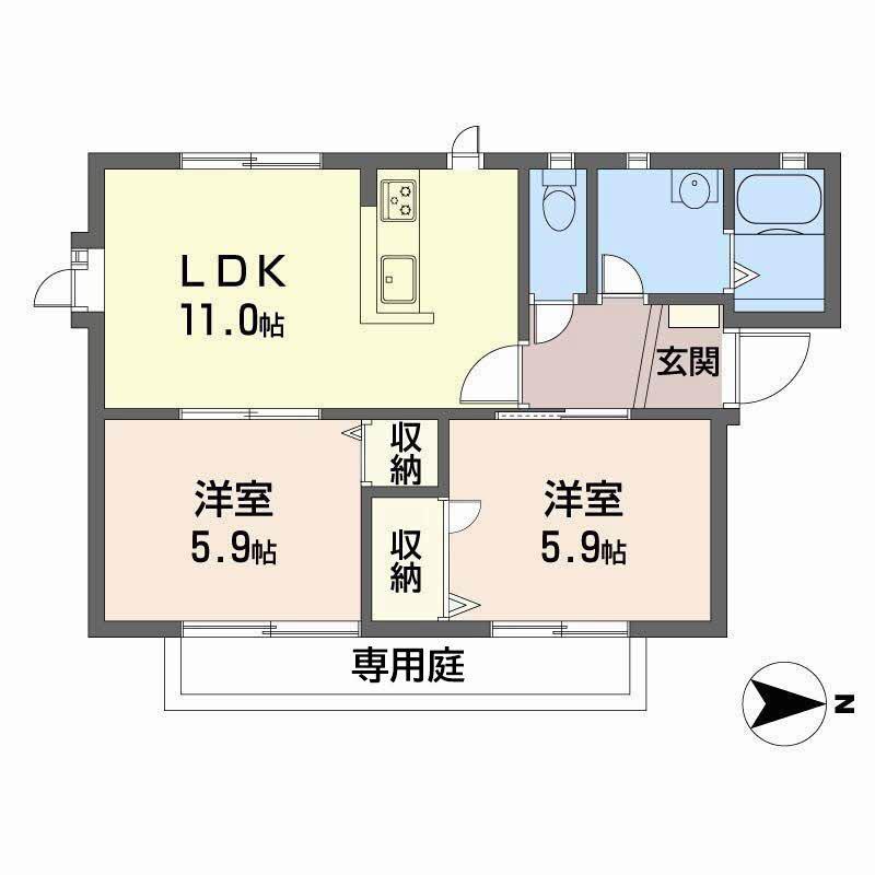 FRAGRANCE COMPLETA(2LDK/1階)の間取り写真