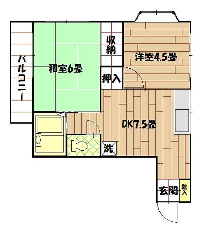 ベイウィンド大矢部(2DK/2階)の間取り写真