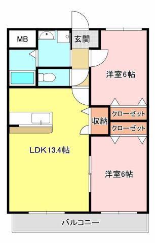 エクセレント・コーン(2LDK/3階)の間取り写真