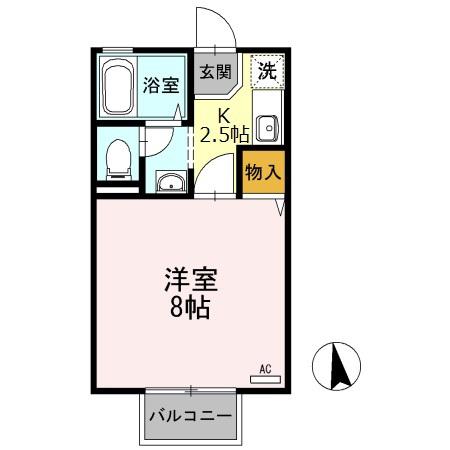 セジュールユタカB棟(1K/2階)の間取り写真