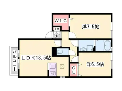 プリンシプルI(2LDK/2階)の間取り写真