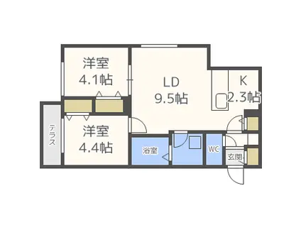 ファランドール美園(2LDK/4階)の間取り写真