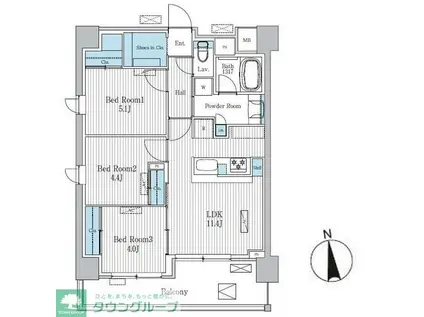 TERRA蚕糸の森(3LDK/8階)の間取り写真