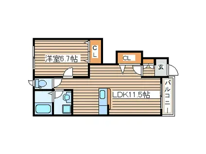 ルミエールI(1LDK/1階)の間取り写真