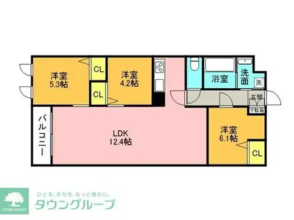 THE BELUGA 世田谷 RESIDENCE(2SLDK/3階)の間取り写真