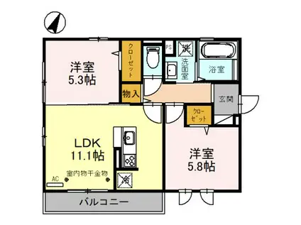 パーチェ・ユー(2LDK/2階)の間取り写真