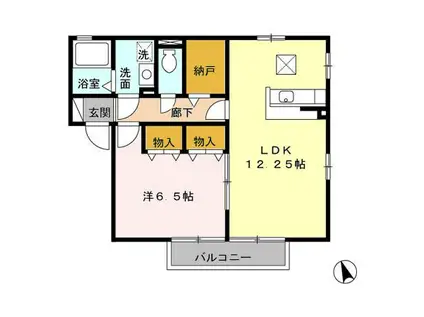 ピーカンコートB(1LDK/1階)の間取り写真