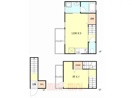 ROYAL RESIDENCE 大和田パークフロント(1LDK/2階)の間取り写真