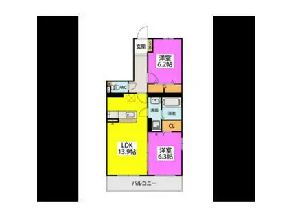 GRAN GRACE久留米南I(2LDK/1階)の間取り写真