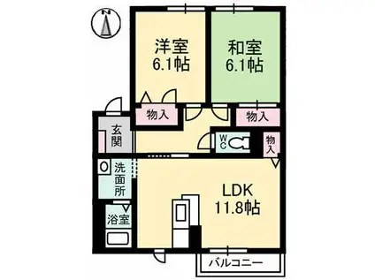 シャンベール B(2LDK/1階)の間取り写真