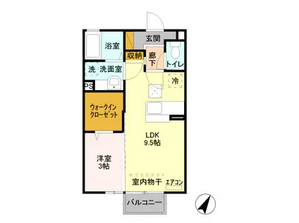 ラウンド ヒル(1LDK/1階)の間取り写真