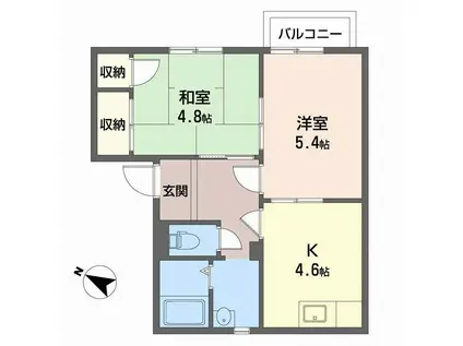 クレセール学園前B・C(2K/2階)の間取り写真