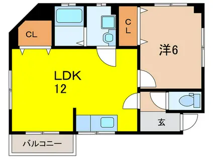 溝畠マンション(1LDK/3階)の間取り写真