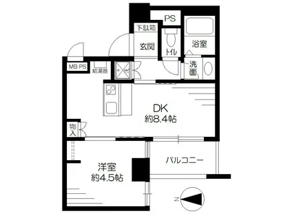 ライオンズマンション平河町(1DK/3階)の間取り写真