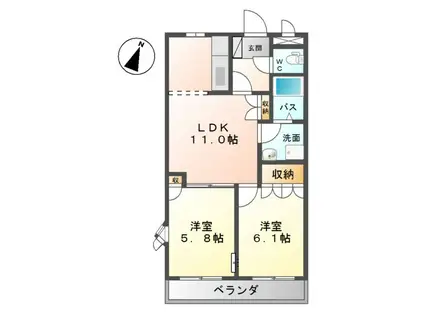 メルヴェールシンシア(2LDK/3階)の間取り写真