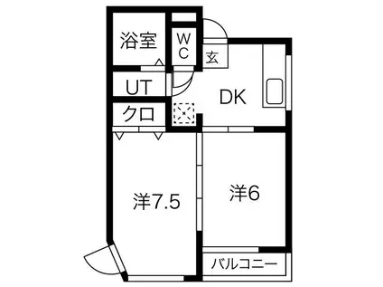 スリーハイツ(2DK/1階)の間取り写真