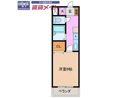 パルテンザ松阪Ⅱ(1K/1階)の間取り写真