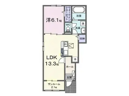 ベルシオン東山崎町B(1LDK/1階)の間取り写真