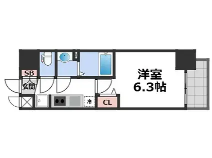 プレサンスOSAKA DOMECITYワンダ―(1K/2階)の間取り写真
