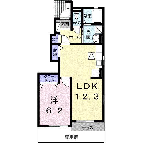 カーサ・デリカド(1LDK/1階)の間取り写真