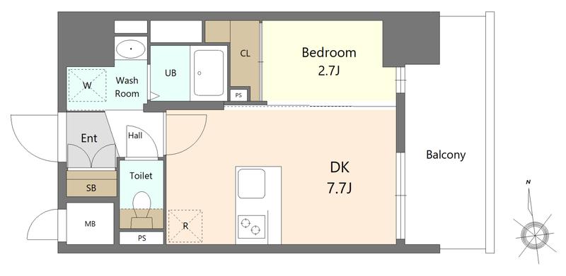 RESIDENCE花畑(1DK/2階)の間取り写真