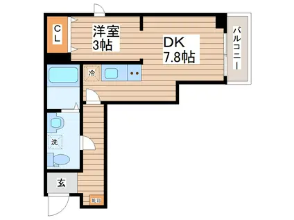 メリディアン名取(1DK/3階)の間取り写真