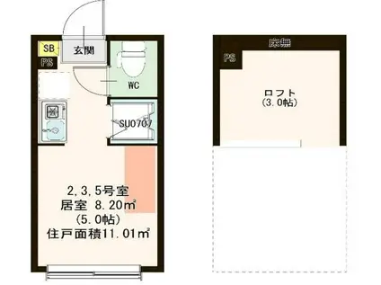 ハーモニーテラス沼袋(ワンルーム/2階)の間取り写真