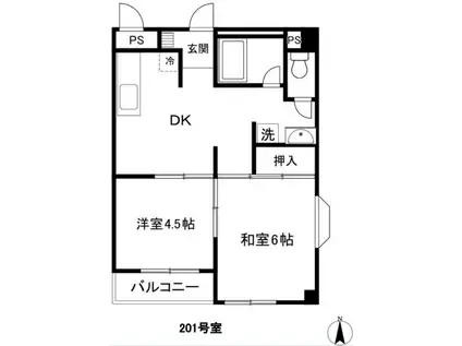 アヴニール23(2DK/2階)の間取り写真
