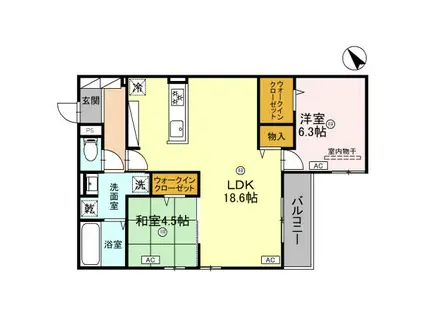 グリーンコート淡路(2LDK/3階)の間取り写真