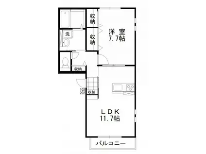 ベルグラース新保Ⅲ(1LDK/2階)の間取り写真