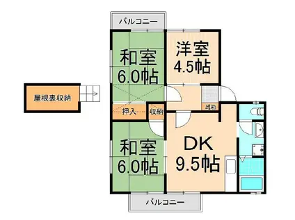 一ツ家ウェーブタウン 8号棟(3DK/2階)の間取り写真