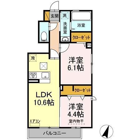 クラーヴォII(2LDK/1階)の間取り写真