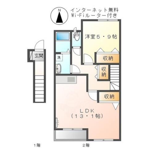 ジュピター I(1LDK/2階)の間取り写真