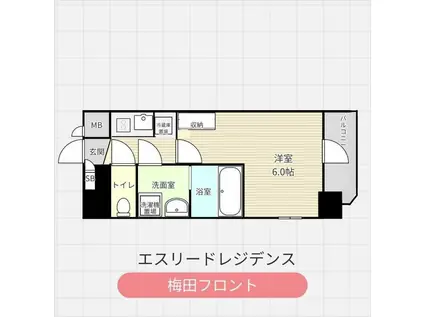 エスリードレジデンス梅田フロント(1K/2階)の間取り写真