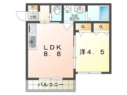 LUXE イーストI(1LDK/2階)の間取り写真