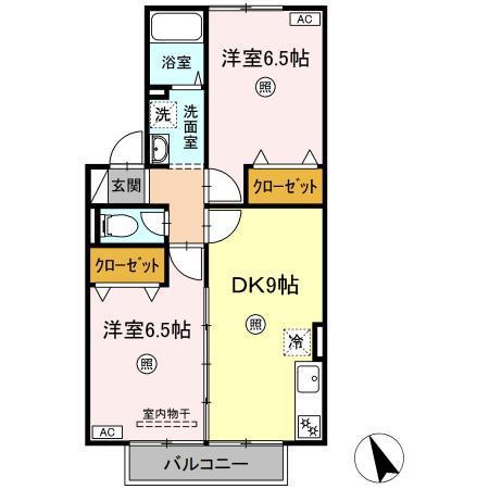 ロードキャッスル A(2DK/2階)の間取り写真