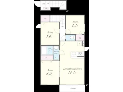 ラ フィーグII(3LDK/2階)の間取り写真