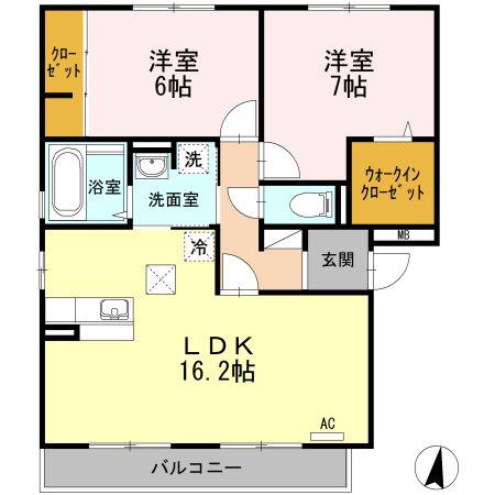 セジュール・リリー C(2LDK/1階)の間取り写真